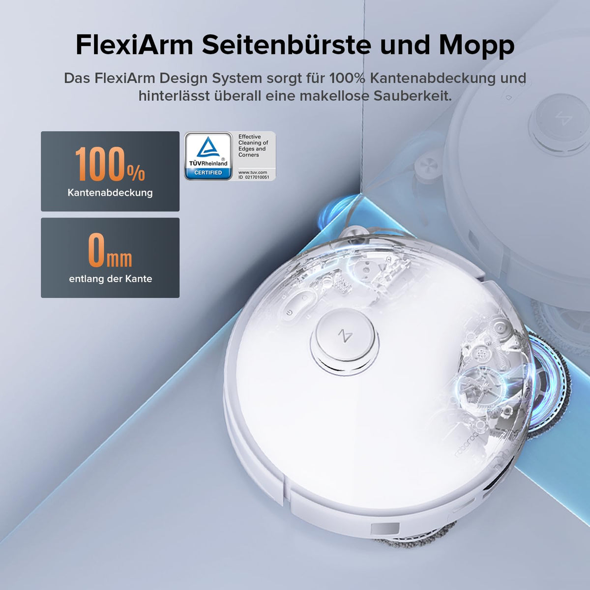 roborock Qrevo Edge S5A Saugroboter mit Wischfunktion,Dual Anti-Tangle-System,18.500Pa,FlexiArm Design Kantenreinigung, Hebarem Wischmopp,75℃ Heißwasser-Moppwäsche (Weiß)