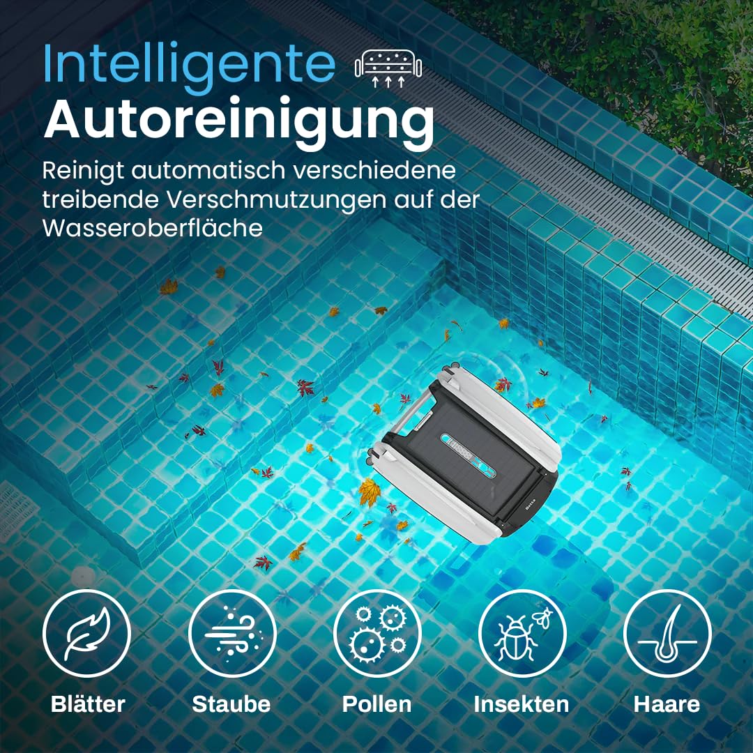 Betta SE Solar Pool Skimmer Roboter, Poolroboter Oberflächenreiniger – 30h Akku, Salzwasserbeständig, Smarte Hindernisvermeidung, 24/7 Automatische Reinigung (Weiß)