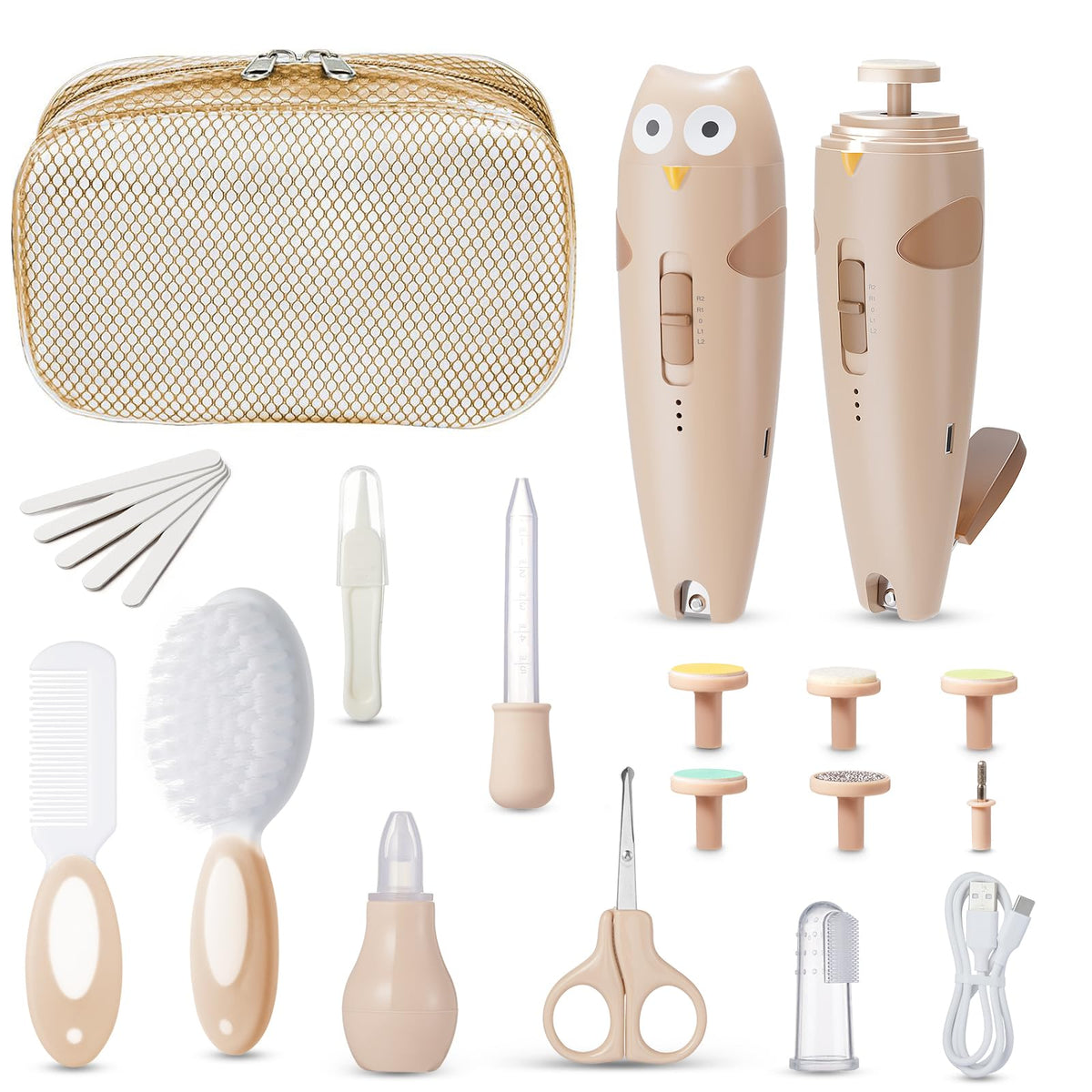 Lictin Baby Nagelfeile Elektrisch, 25 in 1 Baby Nagelset,Khaki