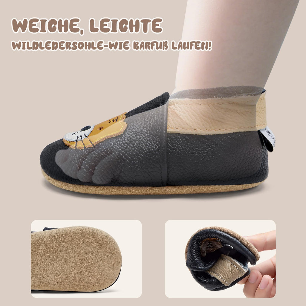 IceUnicorn Krabbelschuhe Baby Lauflernschuhe Jungen Mädchen Weicher Leder Babyhausschuhe Kleinkind Rutschfeste Lederschuhe Baby(Schwarzer Tiger, 12-18 Monate)