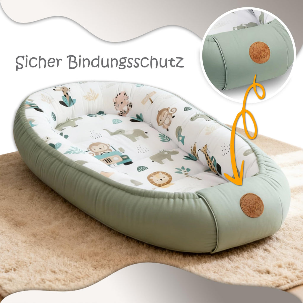 Babynest babynestchen neugeborene 90 x 50 cm baby nestchen tragbar nest für bett kinder kuschelnest coccon für jungen und mädchen afrika blau