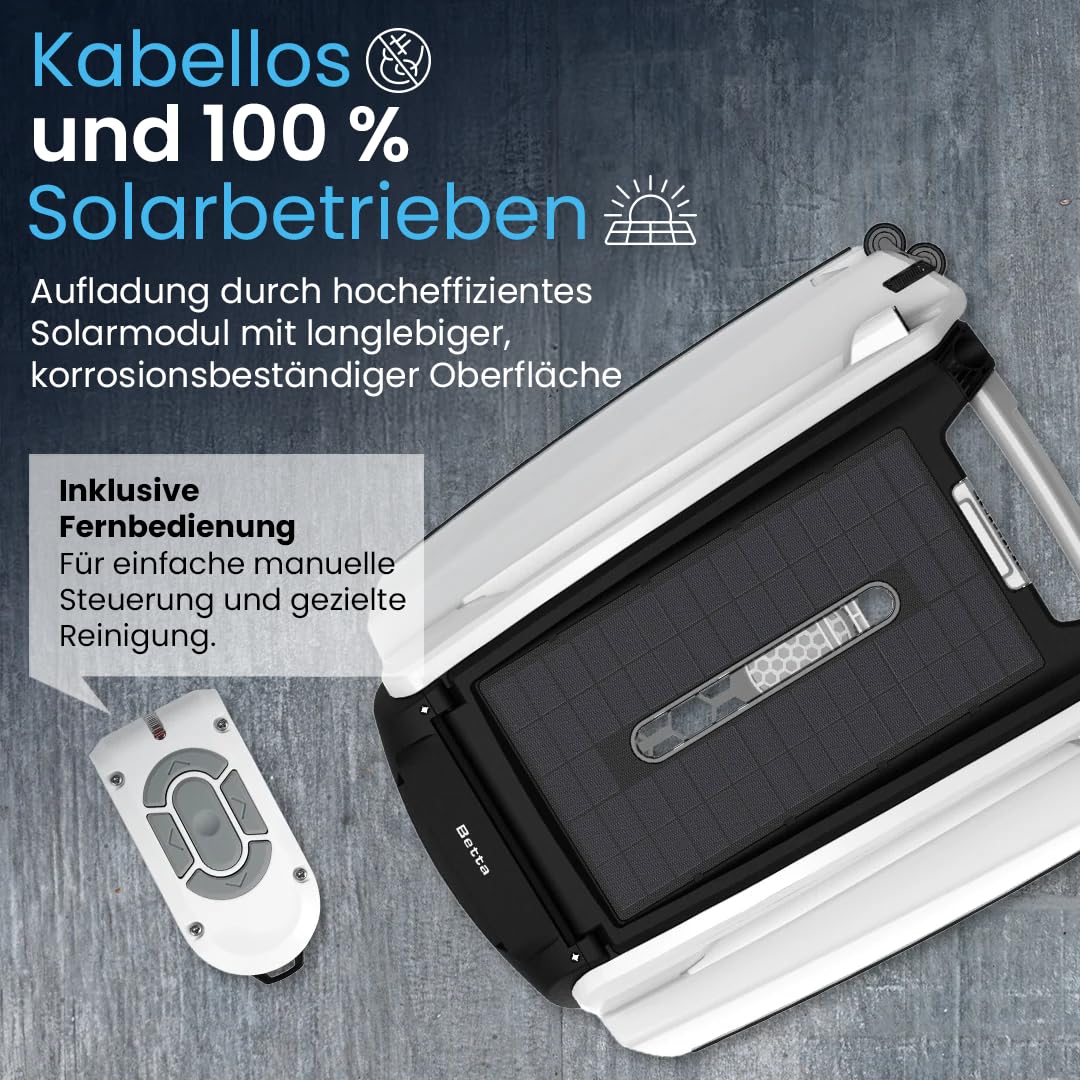 Betta SE Solar Pool Skimmer Roboter, Poolroboter Oberflächenreiniger – 30h Akku, Salzwasserbeständig, Smarte Hindernisvermeidung, 24/7 Automatische Reinigung (Weiß)