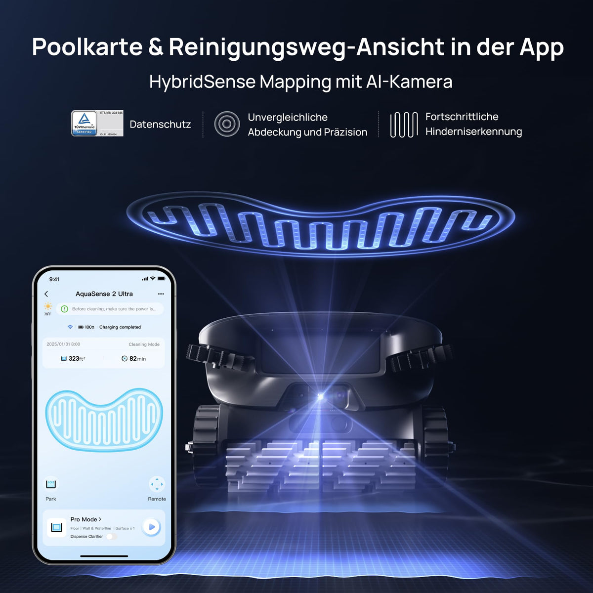 Beatbot Aquasense 2 Ultra Poolroboter, KI Mapping, 5-in-1 Reinigung, Blau