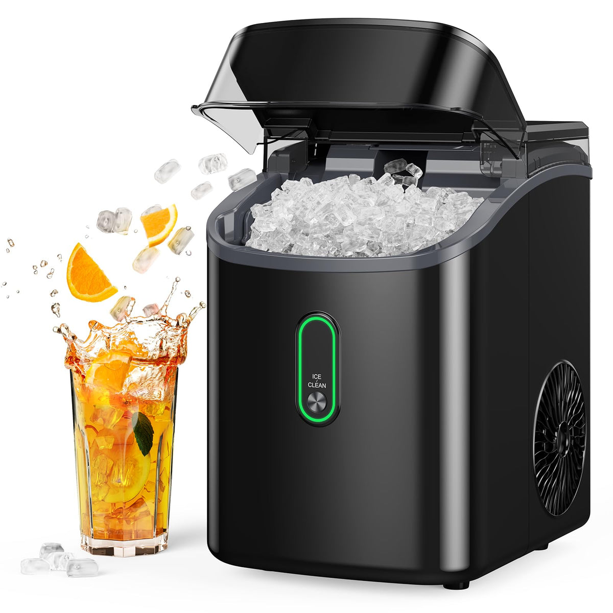 Nugget Eismaschine Arbeitsplatte, Kieseleismaschine mit weichem, kaubarem Eis, Ein-Klick-Bedienung, Eismaschine mit Selbstreinigung, 15 kg/24 Stunden für Zuhause, Küche, Büro