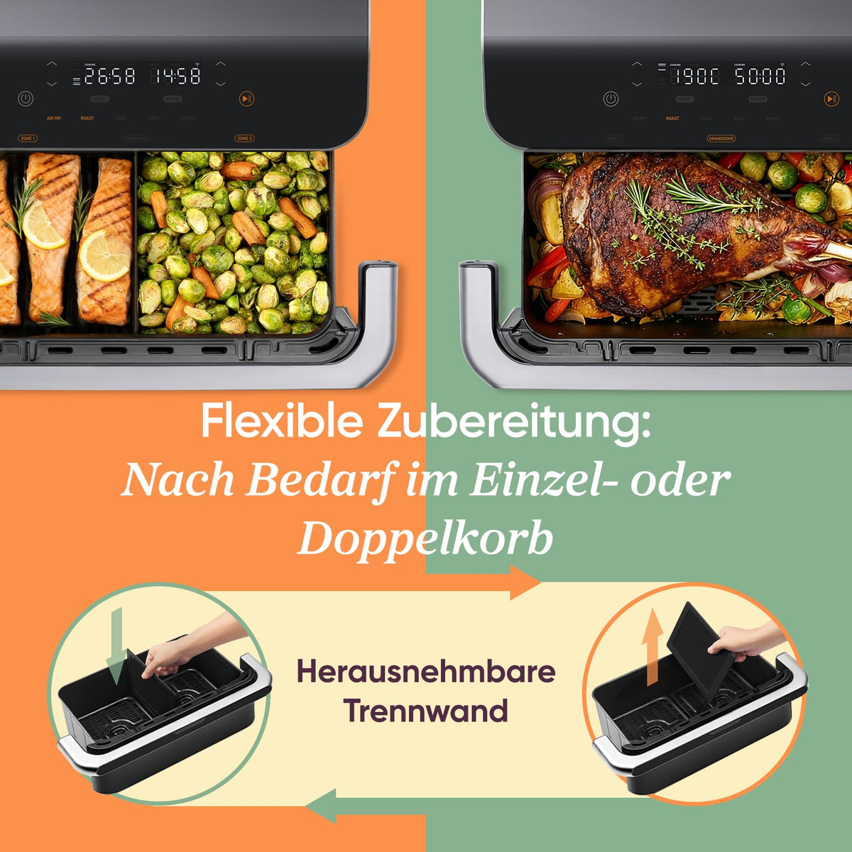 Cosori Airfryer, Dual Blaze Twinfry, Flexiblen Kammern, 10L