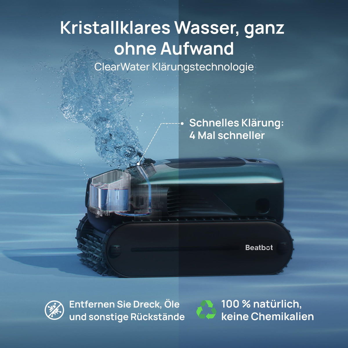 Beatbot AquaSense 2 Pro Poolroboter Set mit Klärmittel-Satz, Oberflächen