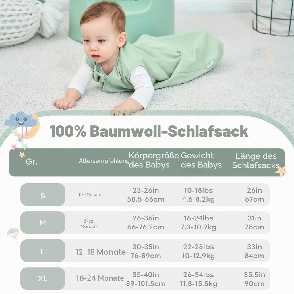 Yoofoss Schlafsack Baby Sommer 0.5 Tog - 2er Pack 67cm/0-6 Monate 100% Baumwolle Sommerschlafsack Babyschlafsack für Jungen Mädchen Neugeborene