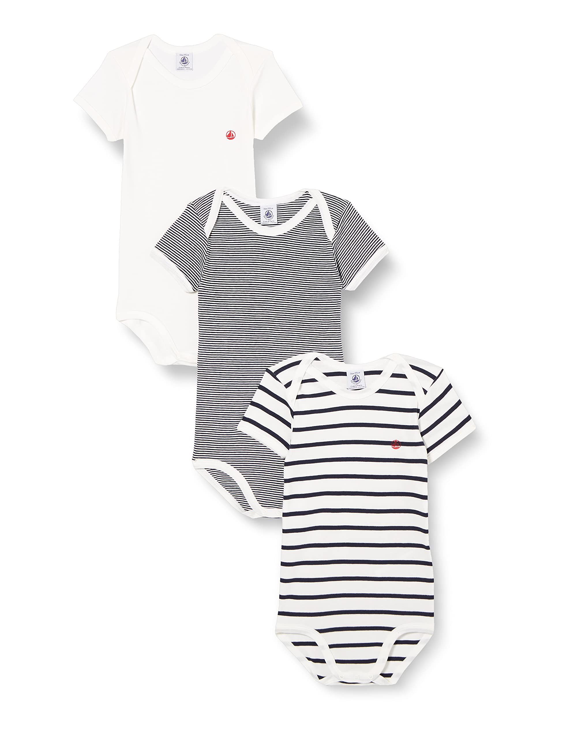Petit Bateau Unisex BabyKurzarm-Body mit Streifen (3er Pack) , Variante 1, 12 Monate