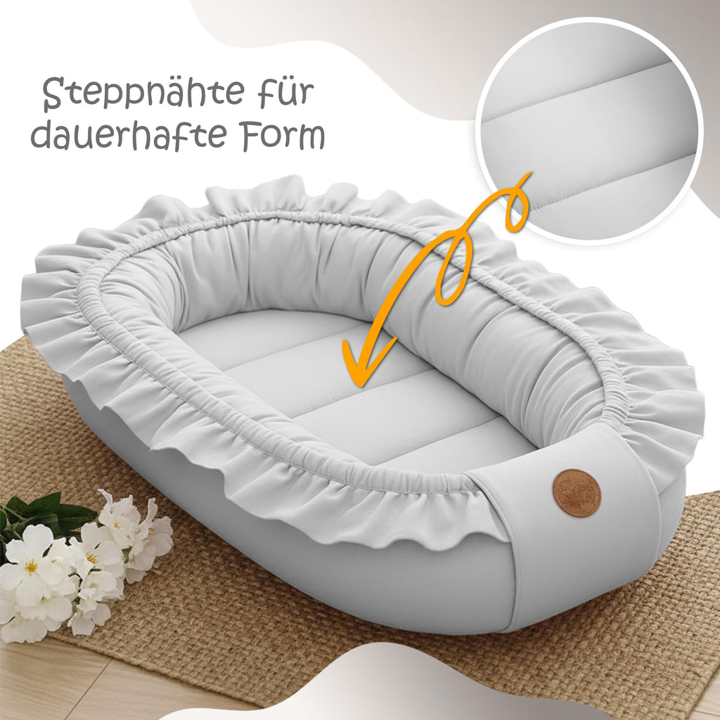 Babynest babynestchen neugeborene 90 x 50 cm baby nestchen tragbar nest für bett kinder kuschelnest coccon für jungen und mädchen gräulich