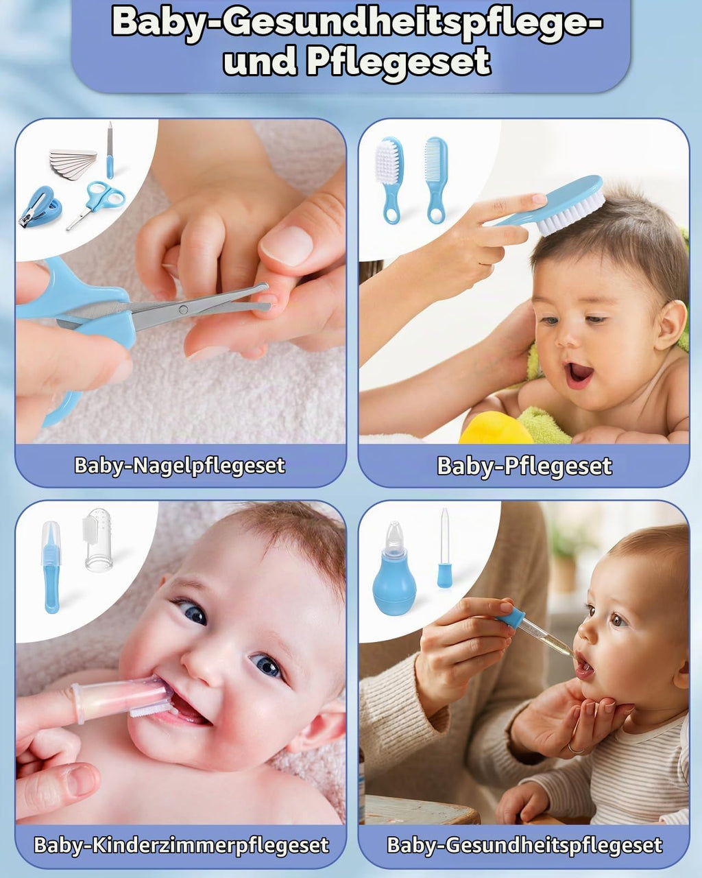 Lictin Baby Nagelfeile Elektrisch, Elektrische Nagelfeile mit 6 Schleifkopf,30 in 1 Baby Nagelset mit LED Licht, Nagelpflegeset Elektrisch für Babys, Kleinkind, Erwachsene, USB Laden, Hellblau
