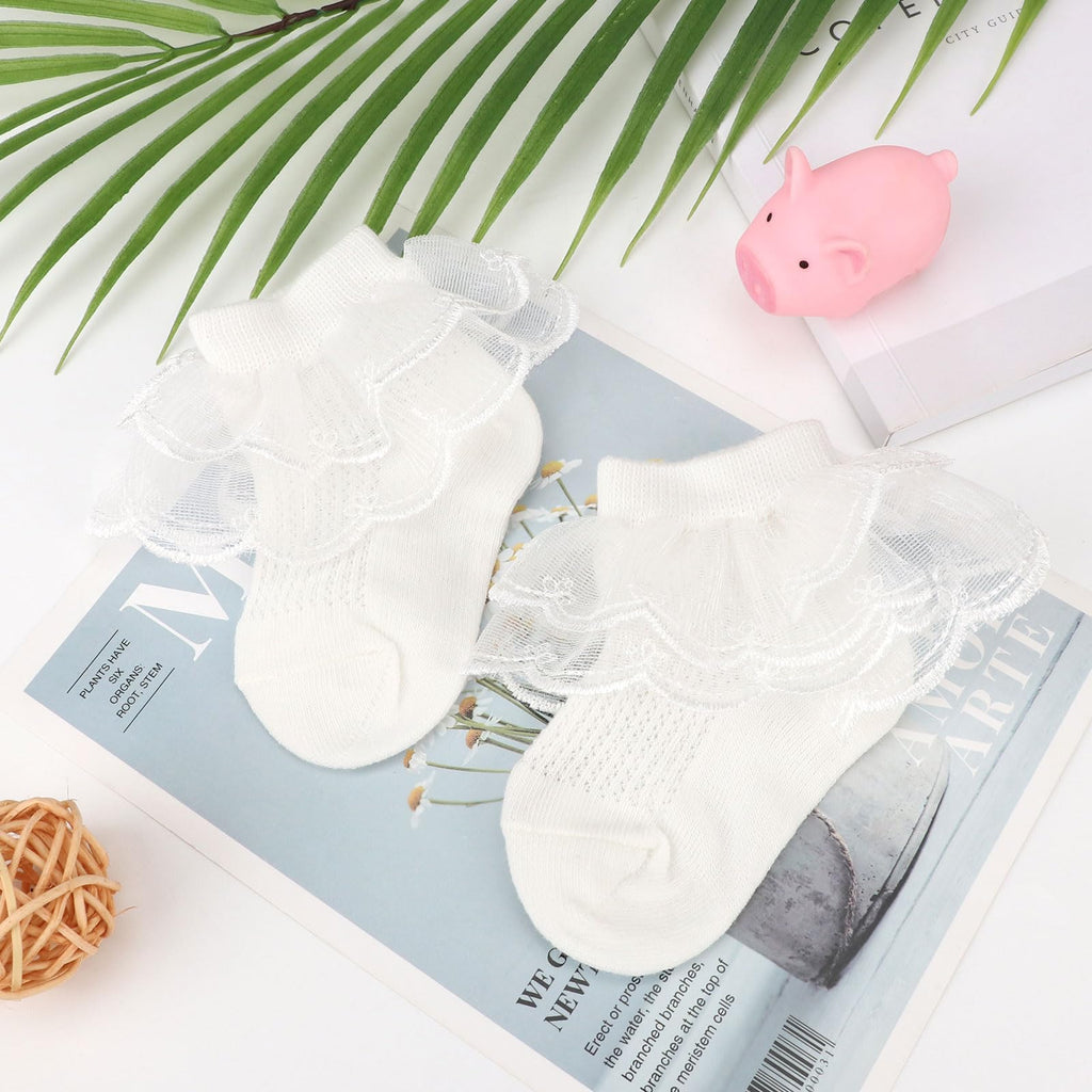 DRESHOW Säugling Spitze Schleife Socken Baby Rüschen Spitze Socken Neugeborene Kleinkinder Mädchen Socken Knöchel Kleid Socke