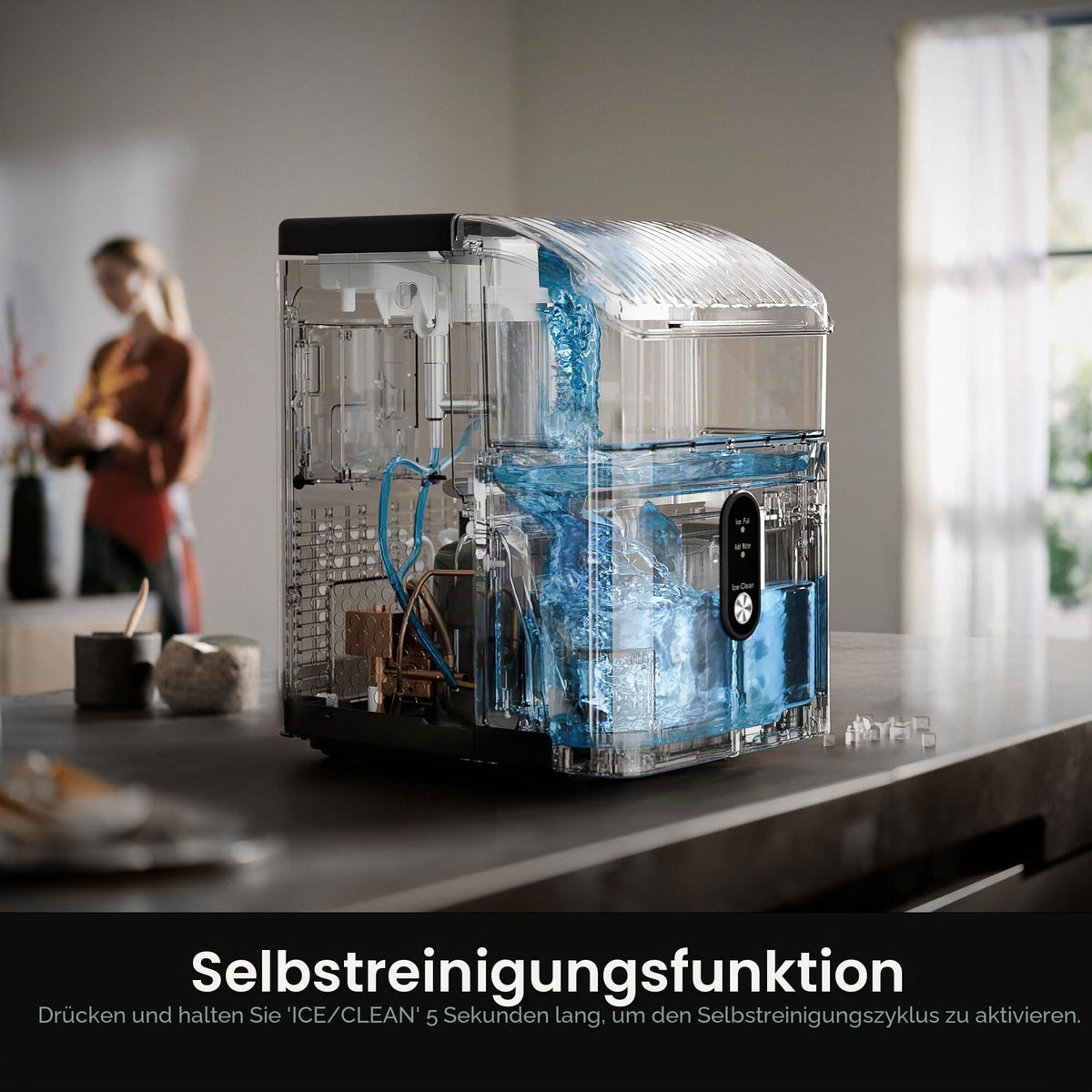 Kismile Nugget Eiswürfelbereiter, tragbare Eismaschine mit zerkleinertem Eis, 15,9 kg/Tag, selbstreinigend, Ein-Klick-Bedienung für den Heimgebrauch (Silber)