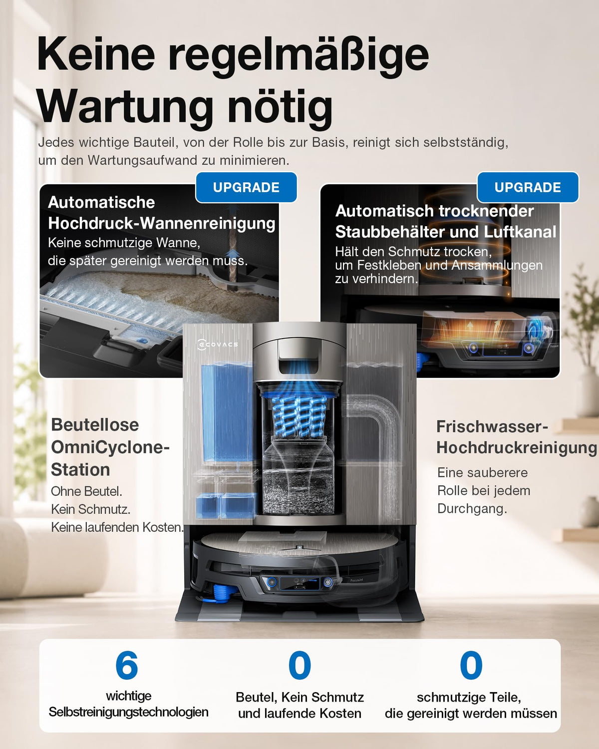 ECOVACS X12S OMNICYCLONE Saugroboter mit Wischfunktion, OZMO Roller 3.0