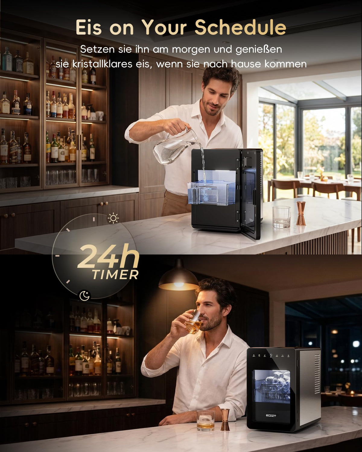 ecozy 50mm Eiswürfelmaschine für Große Klare Würfel, 24h Timerfunktion