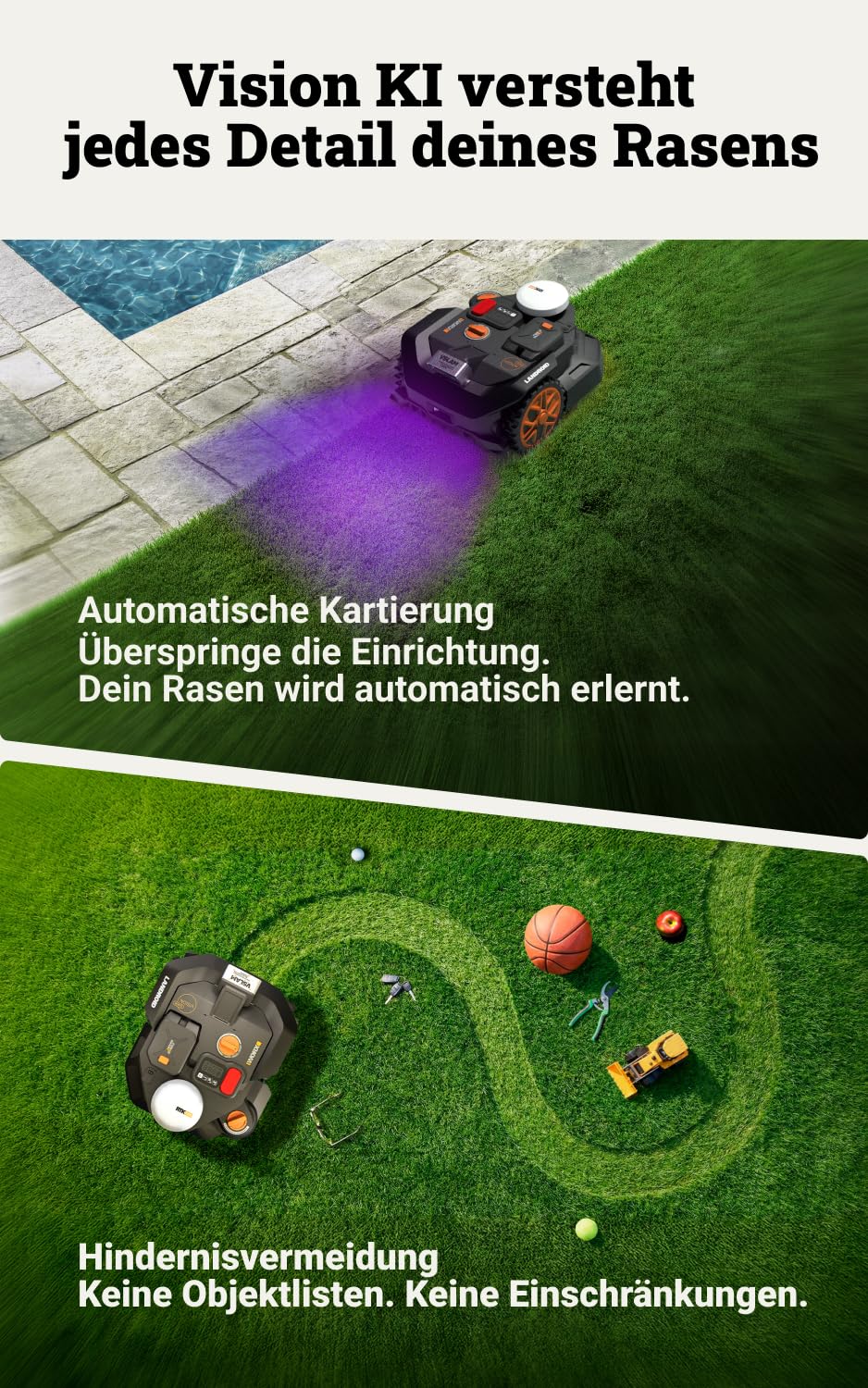 Worx Vision Cloud WR306E, 2WD Mähroboter ohne Begrenzungskabel, 600 m²