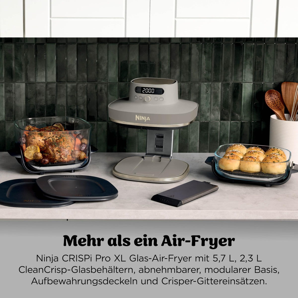 Ninja CRISPi PRO XL Glas-Heißluftfritteuse Air-Fryer, Stone Gold, AS090EUSD