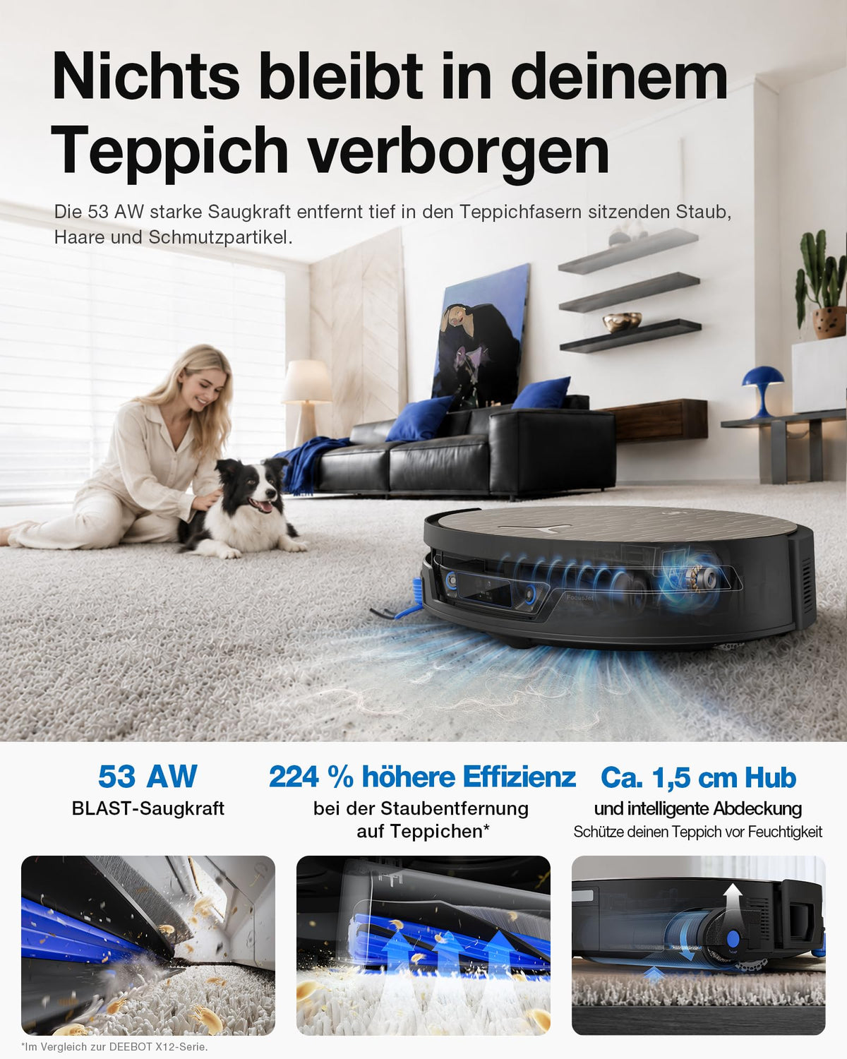 ECOVACS X12S OMNICYCLONE Care kit Saugroboter mit Wischfunktion, 53AW Blast