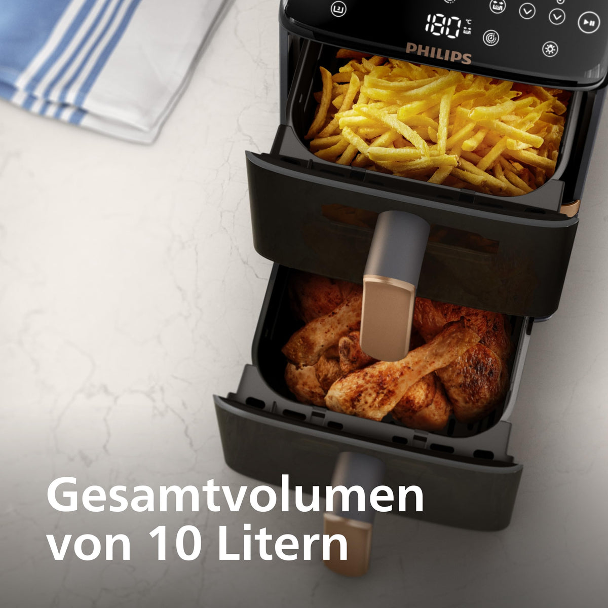 Philips Stacked Airfryer 4000 Serie Heißluftfritteuse, Schwarz, 10 L