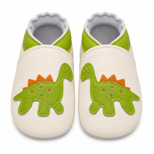 SAYOYO Baby Krabbelschuhe Leder rutschfest 12-18 Monate 21/22 Beige Dinosauri