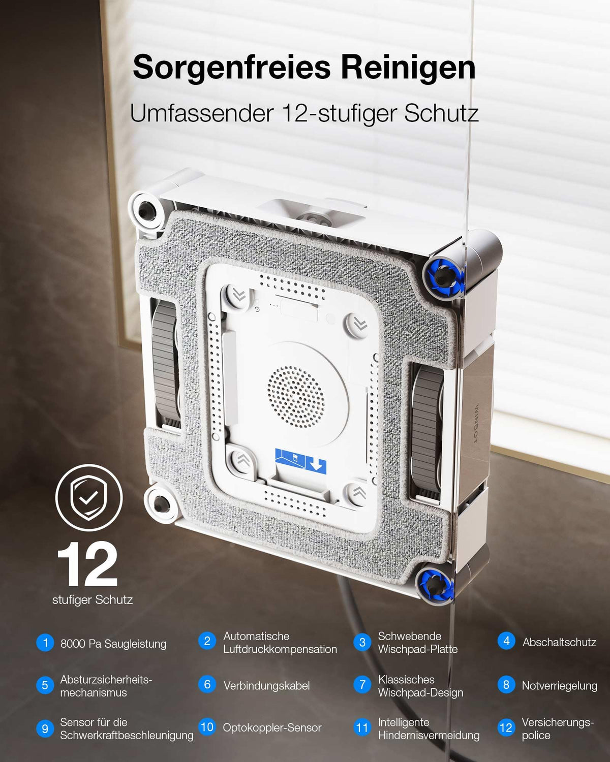 ECOVACS WINBOT W3 OMNI Fensterputzroboter mit Multifunktionsstation, Automatische Reinigung der Wischpads, Intelligente Reinigung entlang der Ränder, Sprühen mit drei Düsen, App-Steuerung