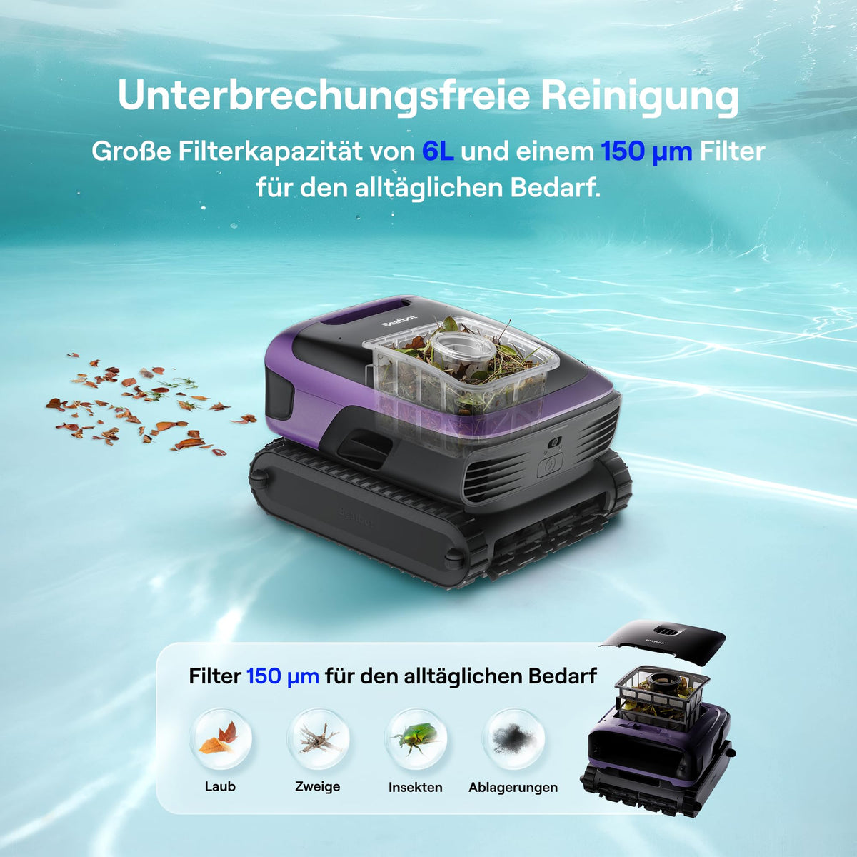 Beatbot Sora 70 Poolroboter, 4-in-1 Poolreinigung, Oberfläche, Helllila