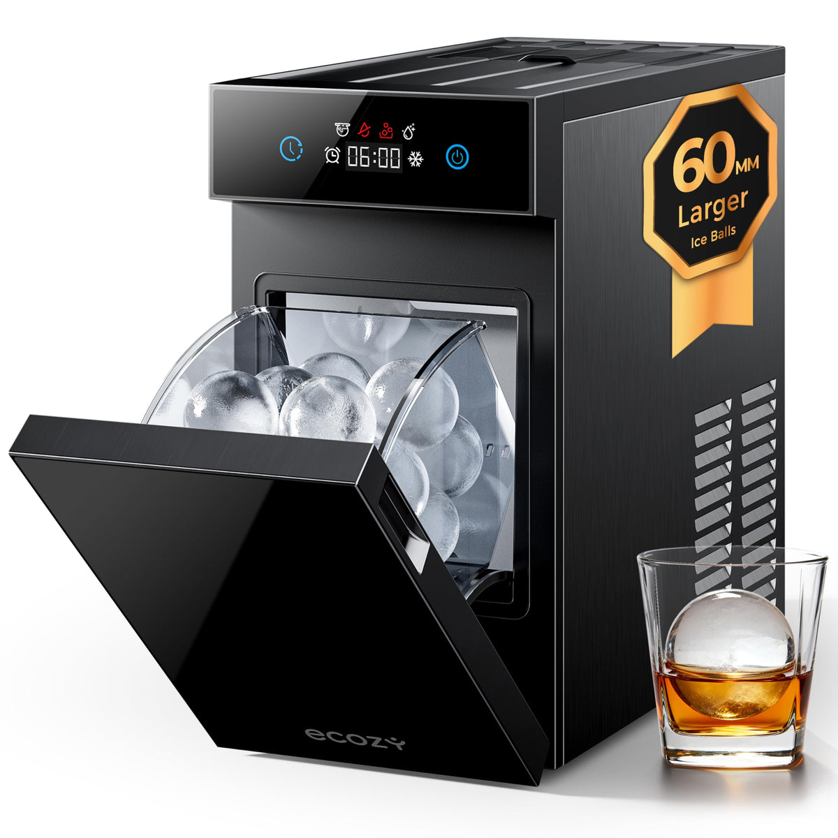 ecozy 60mm Klare Eiswürfelmaschine Eiskugeln, 8h Startzeitvorwahl, Kompakt