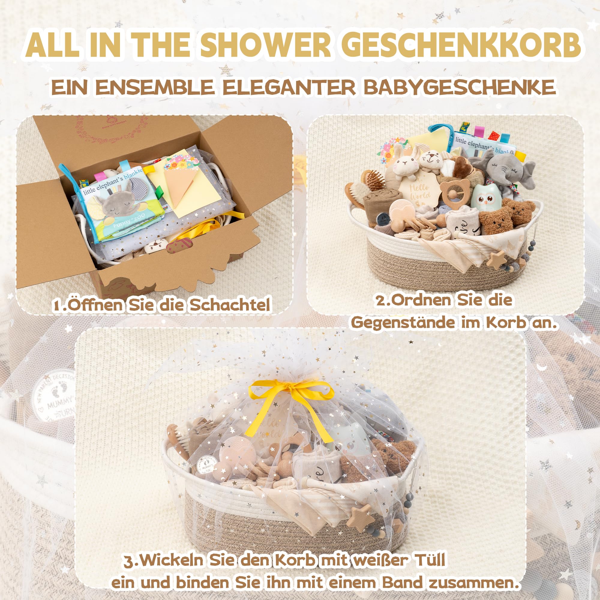 Baby Geschenk 30-teilig, Geschenkkorb zur Geburt für Neugeborene,Khaki