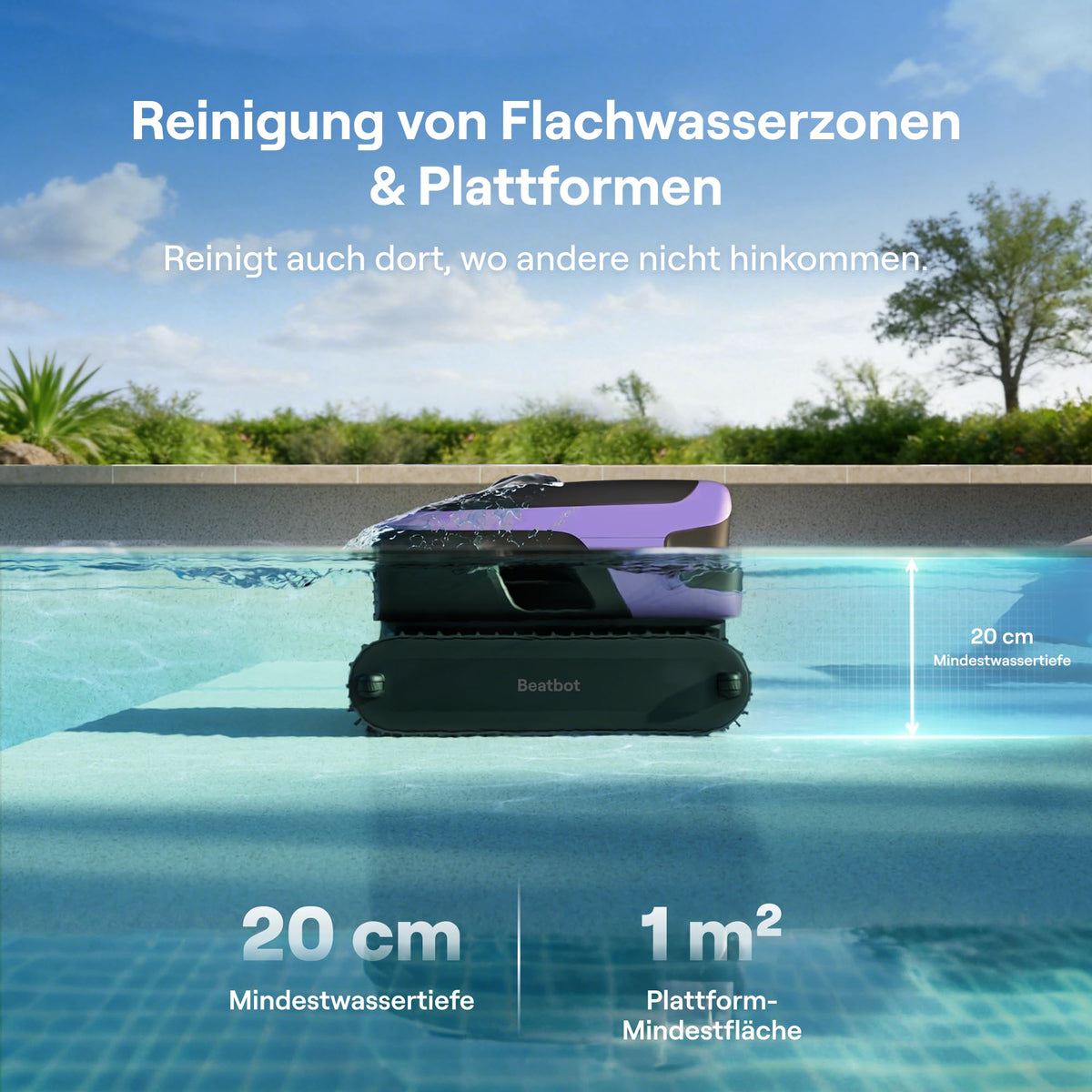 Beatbot Sora 70 Poolroboter, 4-in-1 Poolreinigung, Oberfläche, Helllila