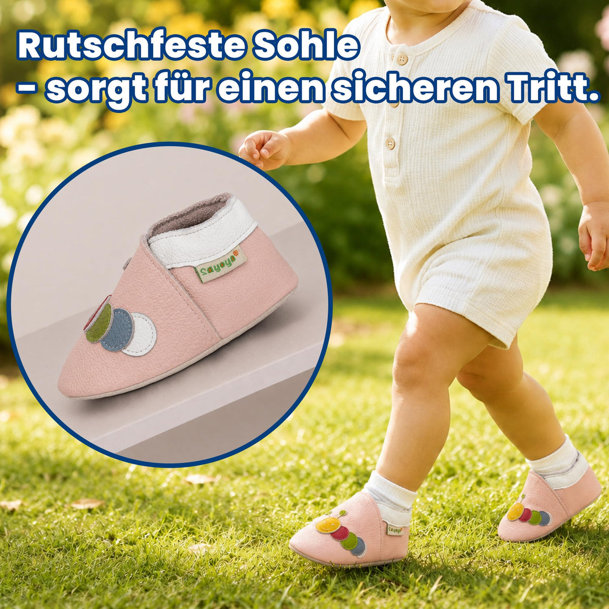 SAYOYO Weiche Leder Krabbelschuhe Baby Lauflernschuhe Jungen rutschfeste Babyhausschuhe Mädchen Kleinkind Lederschuhe, 12-18 Monate, Rosa Caterpillar