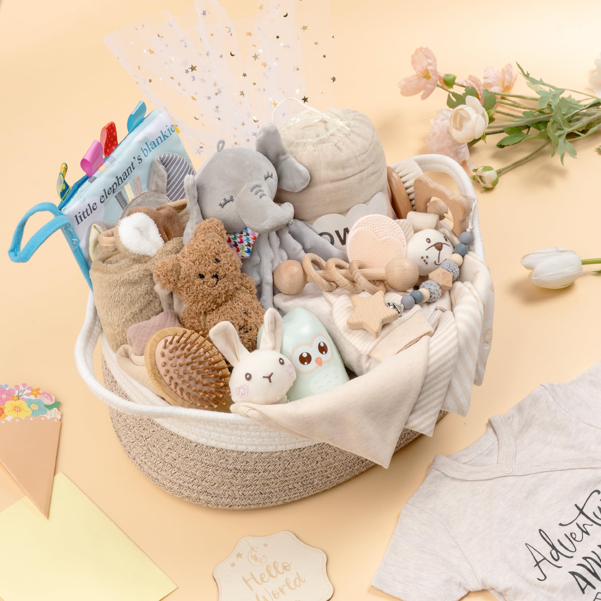Baby Geschenk 30-teilig, Geschenkkorb zur Geburt für Neugeborene,Khaki