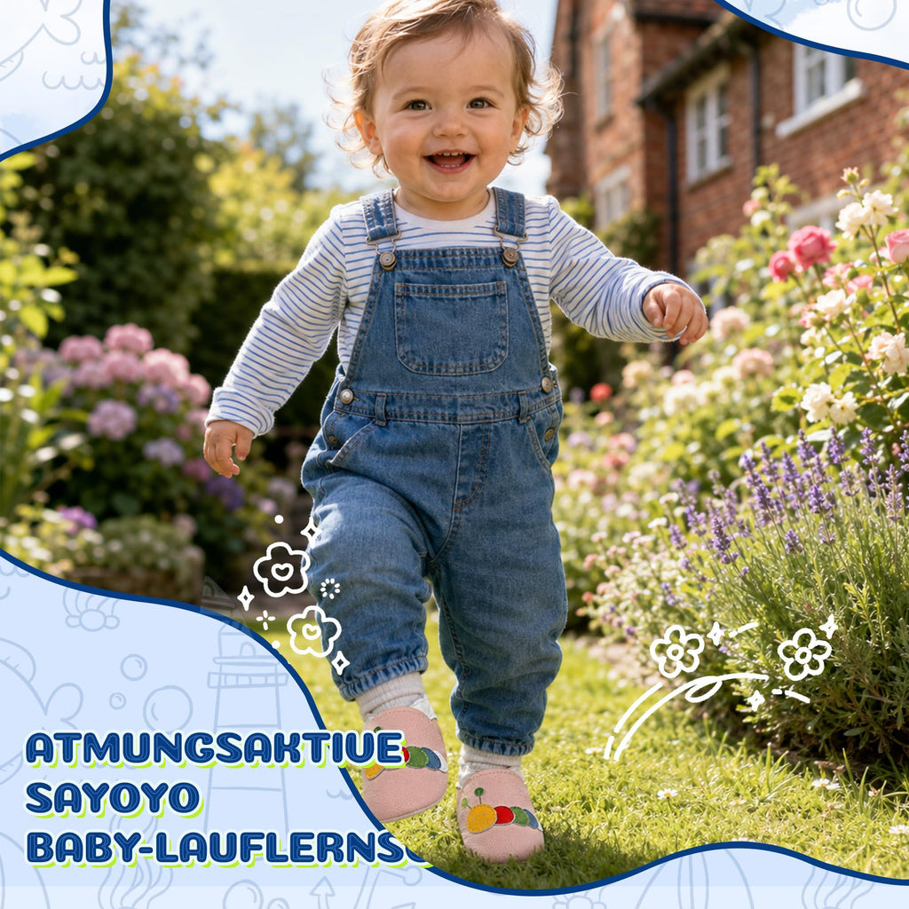 SAYOYO Weiche Leder Krabbelschuhe Baby Lauflernschuhe Jungen rutschfeste Babyhausschuhe Mädchen Kleinkind Lederschuhe, 12-18 Monate, Rosa Caterpillar
