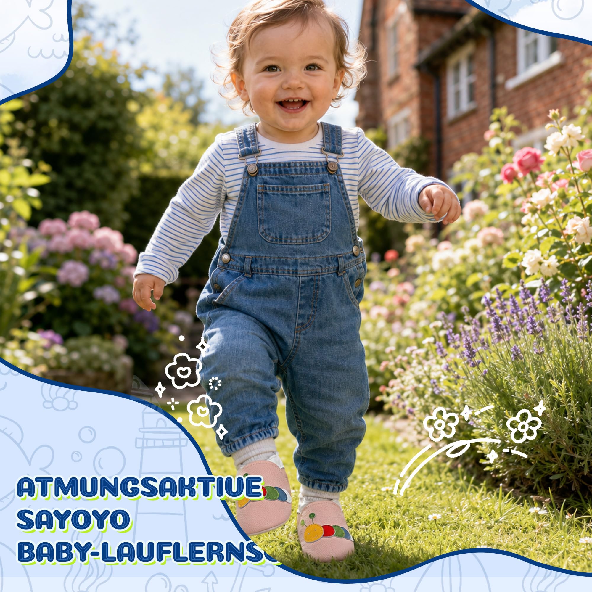 SAYOYO Weiche Leder Krabbelschuhe Baby Lauflernschuhe Jungen rutschfeste Babyhausschuhe Mädchen Kleinkind Lederschuhe, 12-18 Monate, Rosa Caterpillar