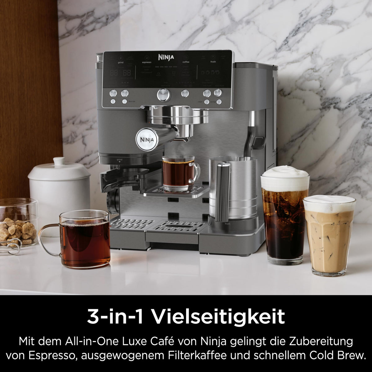 Ninja Luxe Premier 3-in-1 Kaffeemaschine ES601EUGM, Grau-Metall, ES601EUGM