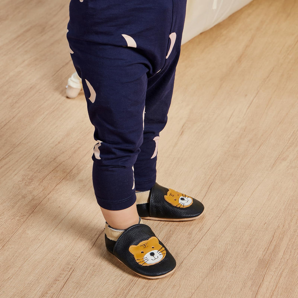IceUnicorn Krabbelschuhe Baby Lauflernschuhe Jungen Mädchen Weicher Leder Babyhausschuhe Kleinkind Rutschfeste Lederschuhe Baby(Schwarzer Tiger, 12-18 Monate)