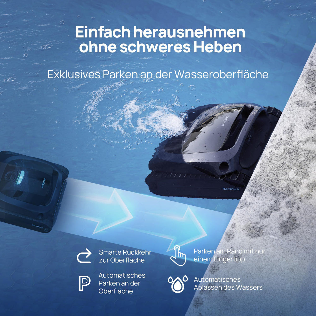 Beatbot AquaSense 2 Poolroboter, Oberflächen-Parkfunktion, Fenstergrau