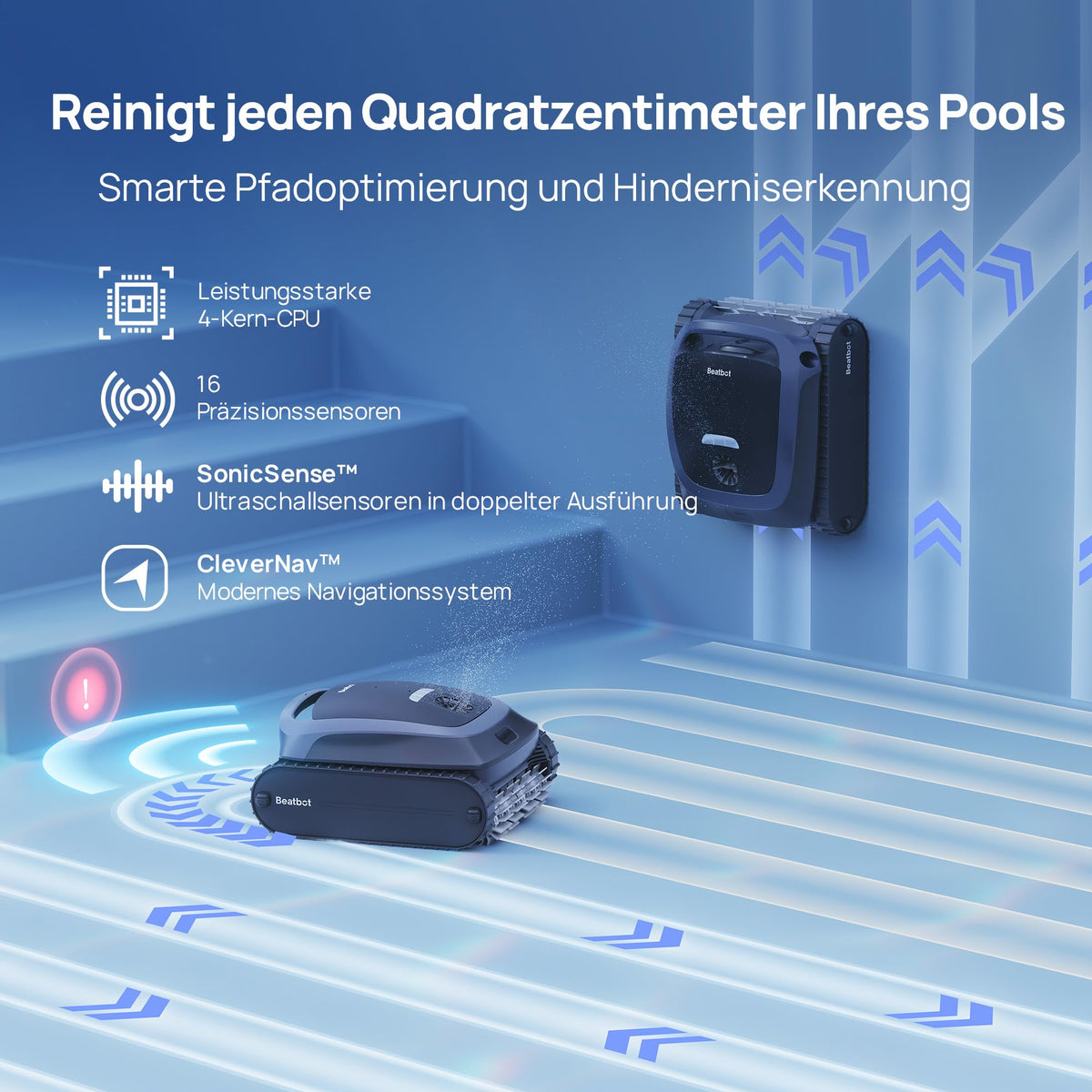 Beatbot AquaSense 2 Poolroboter, Oberflächen-Parkfunktion, Fenstergrau