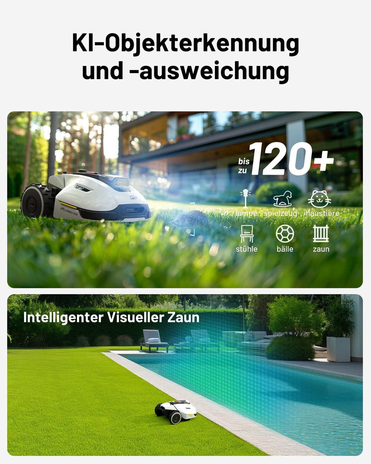 MAMMOTION YUKA 2000 Mähroboter ohne Begrenzungskabel, Max. 2400m², NetRTK+Vision, Keine RTK-Antenne, Auto-Kartierung,2000m², Intelligenter Rasenmäher Roboter mit 4G-Modul, 50% Steigung(YUKA 2000)
