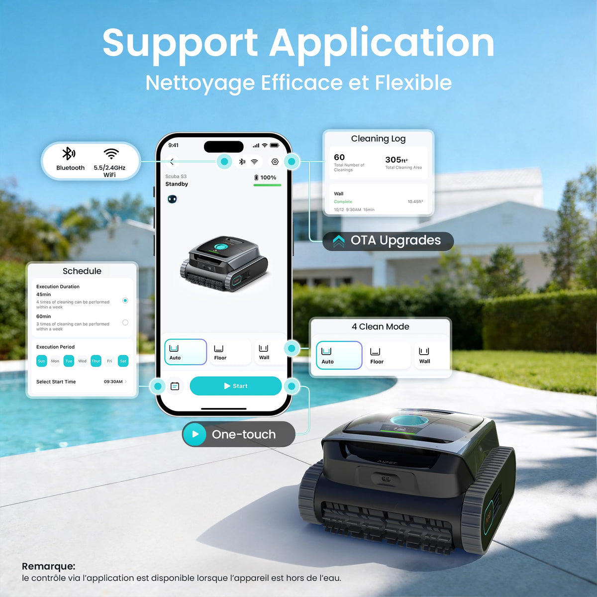 AIPER (2026 Neu) Scuba S3 Poolroboter für Boden, Wand & Wasserlinie, Poolsauger Akku mit Wasserlinien-Parkfunktion, 3-Mikron-Filter, Sensor-Navigation & App-Steuerung, für Einbau- & Aufstellpools