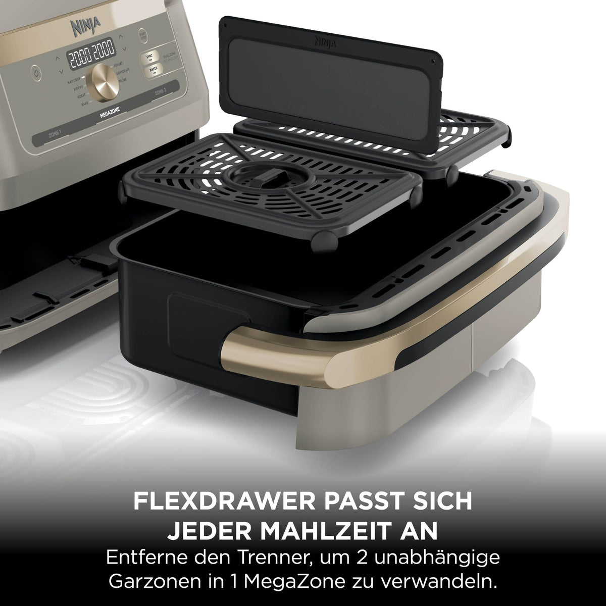 Ninja Foodi FlexDrawer Heißluftfritteuse, Dual Zone, Stone Gold AF500EUSD