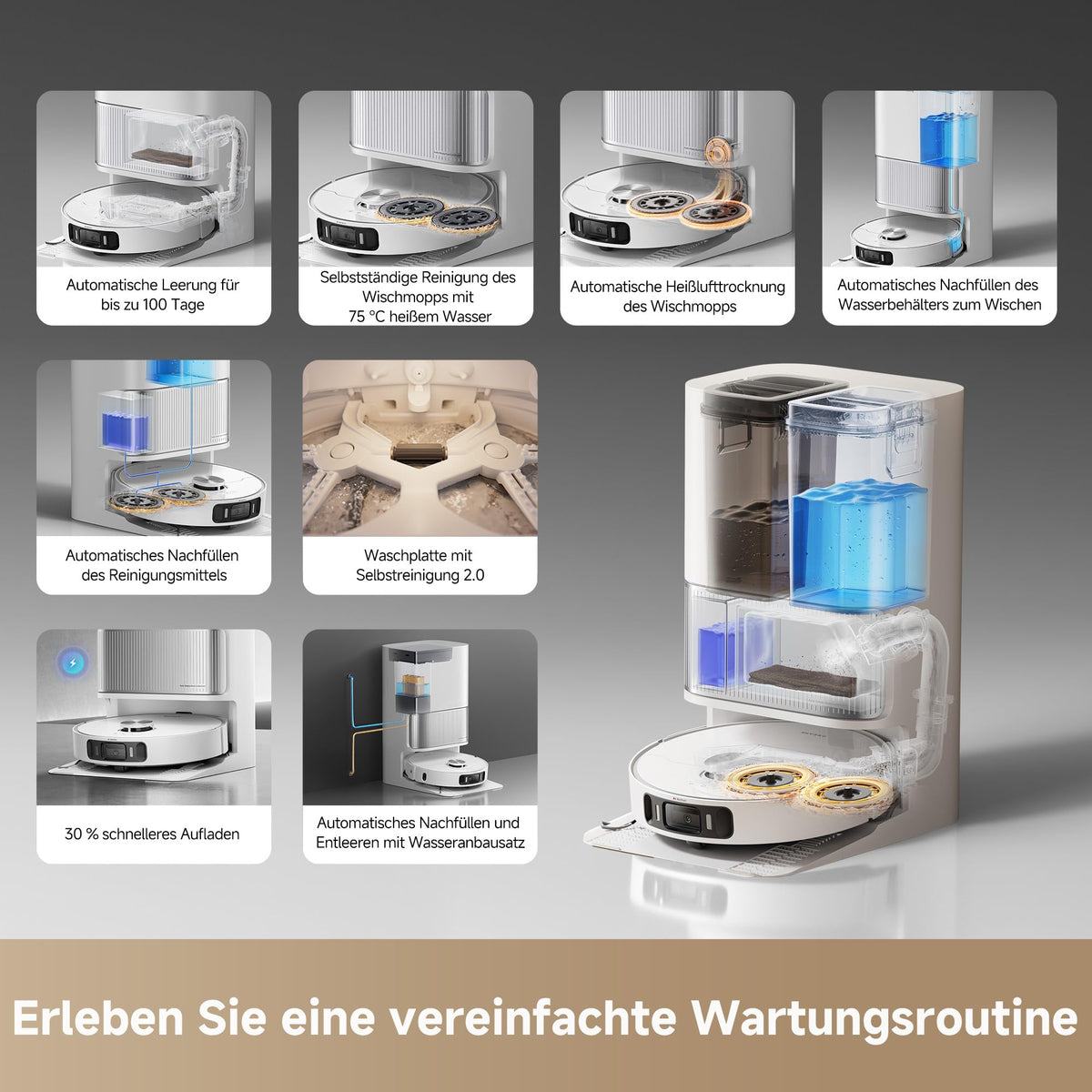 dreame L40 Ultra AE Saugroboter mit Wischfunktion, 19.000 Pa Saugkraft, viele Bürsten und EIN Flexibler Wischmopp, nassen und trockenen Schmutz,Das All-in-1-Dock entleert Staub
