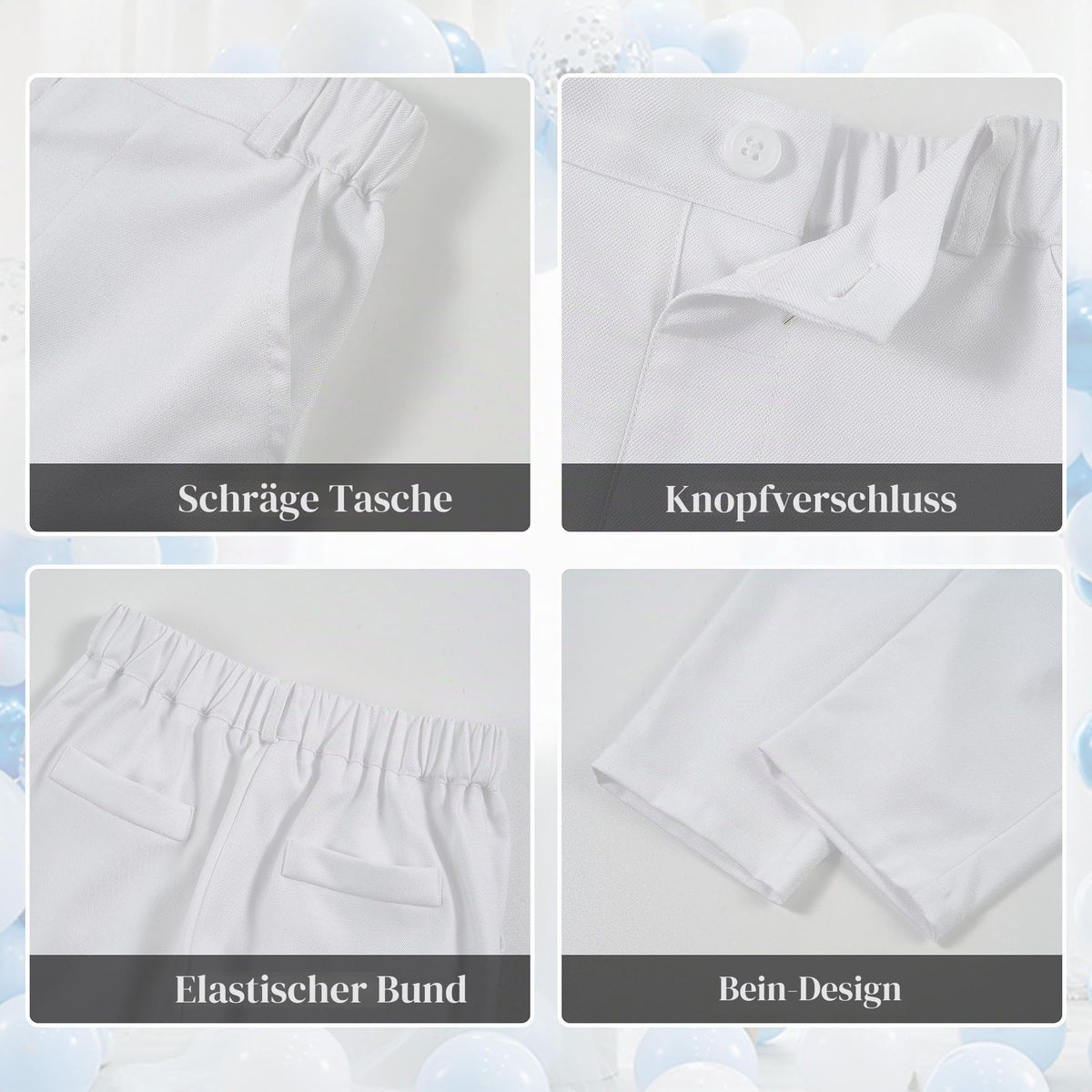 Volunboy Baby Jungen Anzug, Kinder Anzugweste Festliche Hochzeit Kleidung Bekleidung Set 4tlg(Größe 110,3-4 Jahre,Reines Weiß