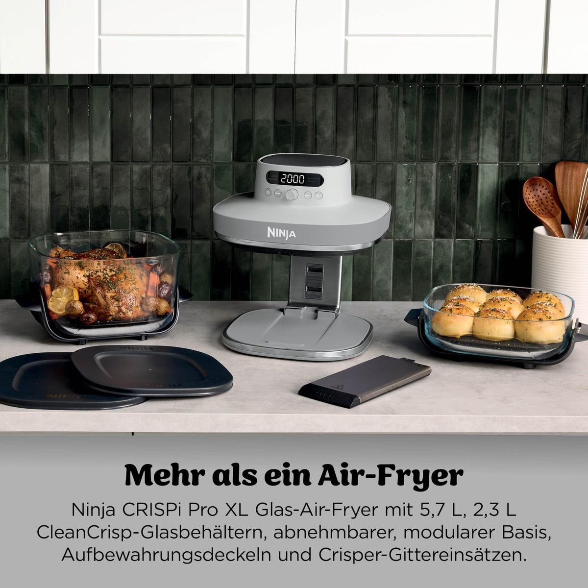 Ninja CRISPi PRO XL Glas-Heißluftfritteuse (Air-Fryer), Weiß AS090EUWH
