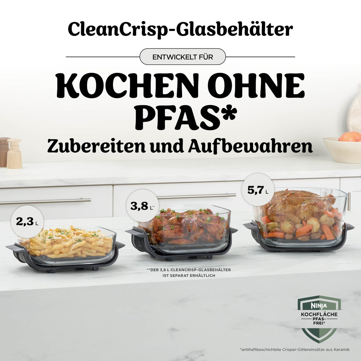Ninja CRISPi PRO XL Glas-Heißluftfritteuse (Air-Fryer), Weiß AS090EUWH