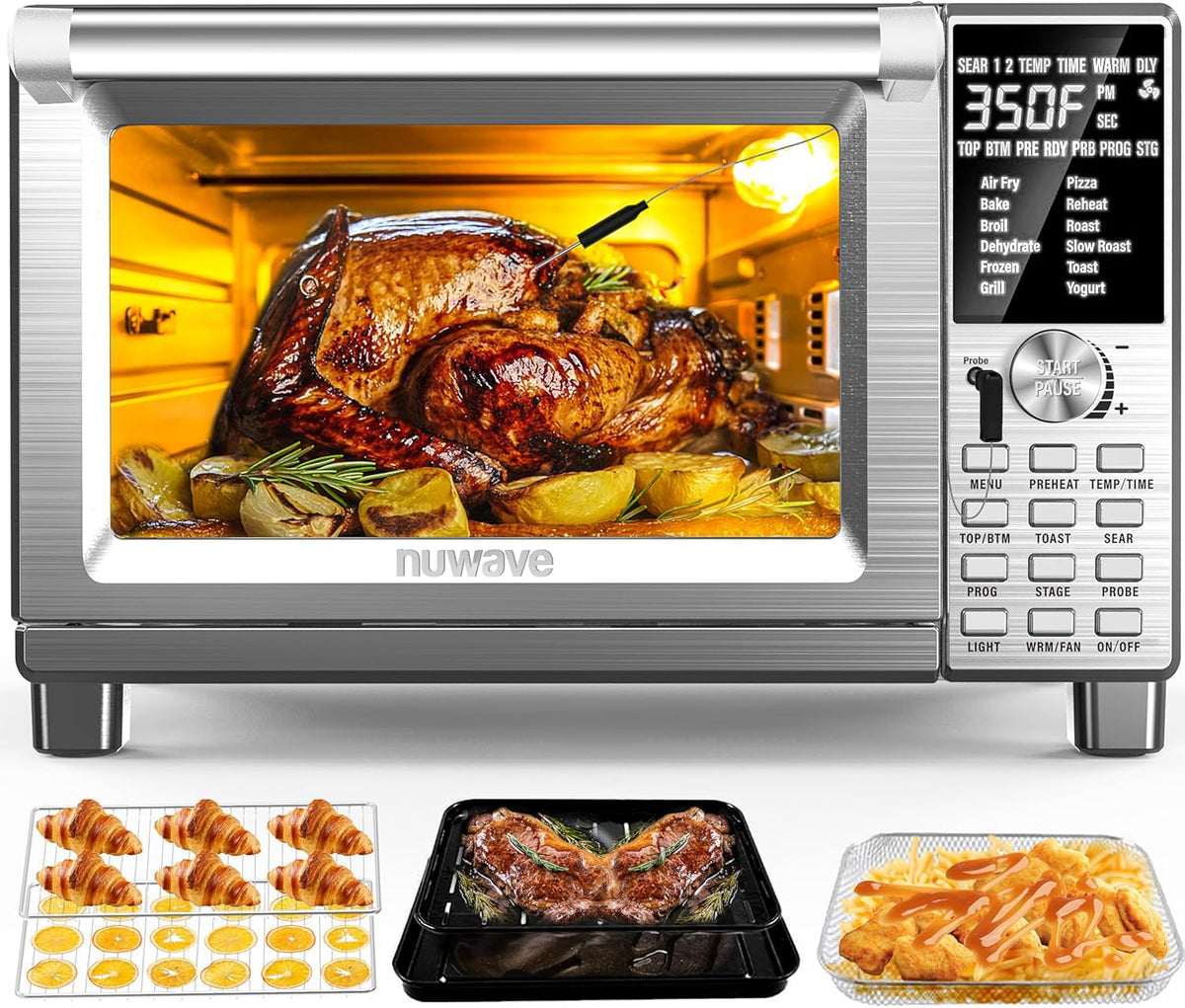 NUWAVE Bravo Air Fryer Toaster Smart Oven, 12in1 ArbeitsplattenKonvektion, 30QT XL Kapazität, 50 ° 400 °F Temperaturregelungen, obere und untere Heizung Anpassungen 0%100% gebürstete