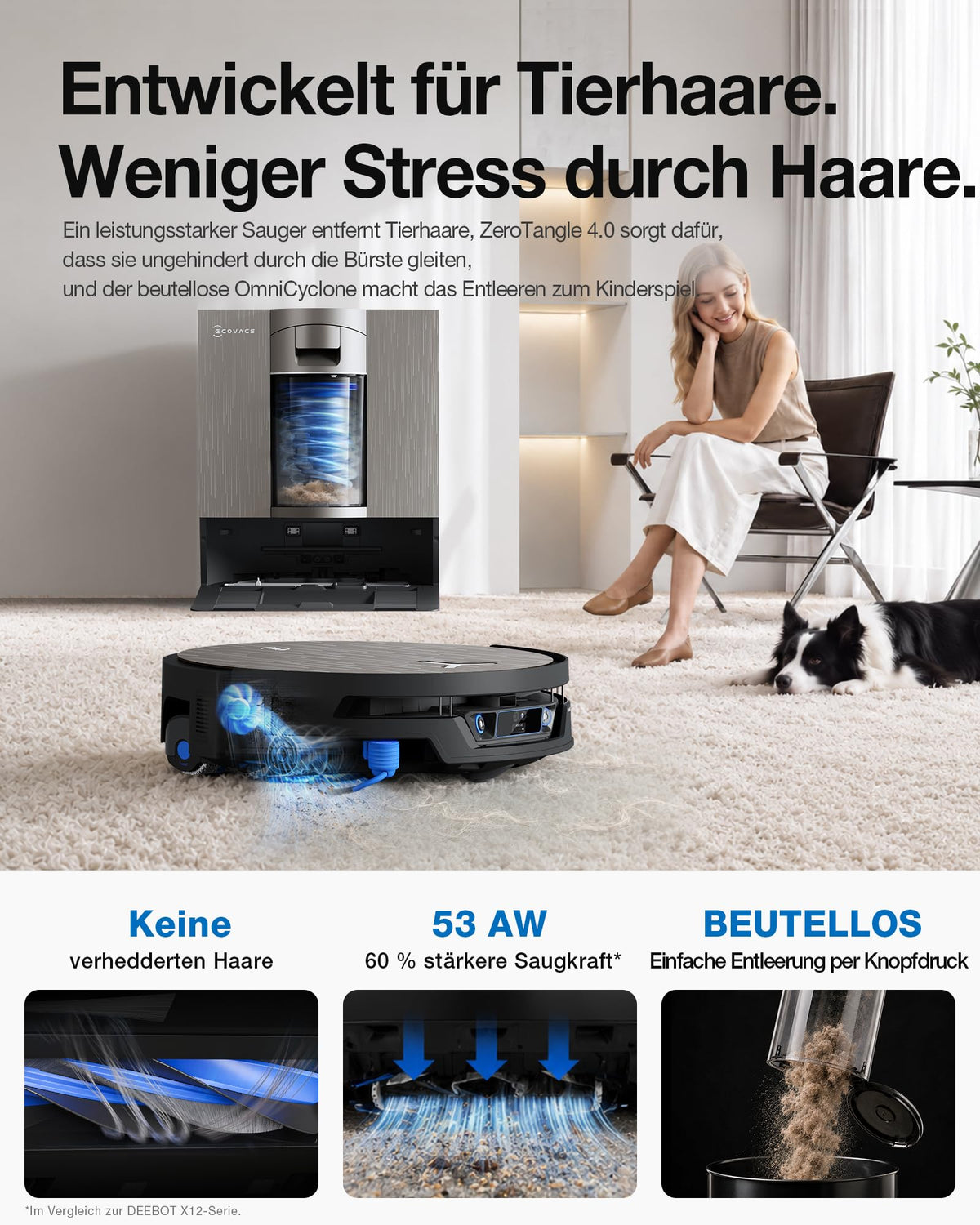 ECOVACS X12S OMNICYCLONE Care kit Saugroboter mit Wischfunktion, 53AW Blast