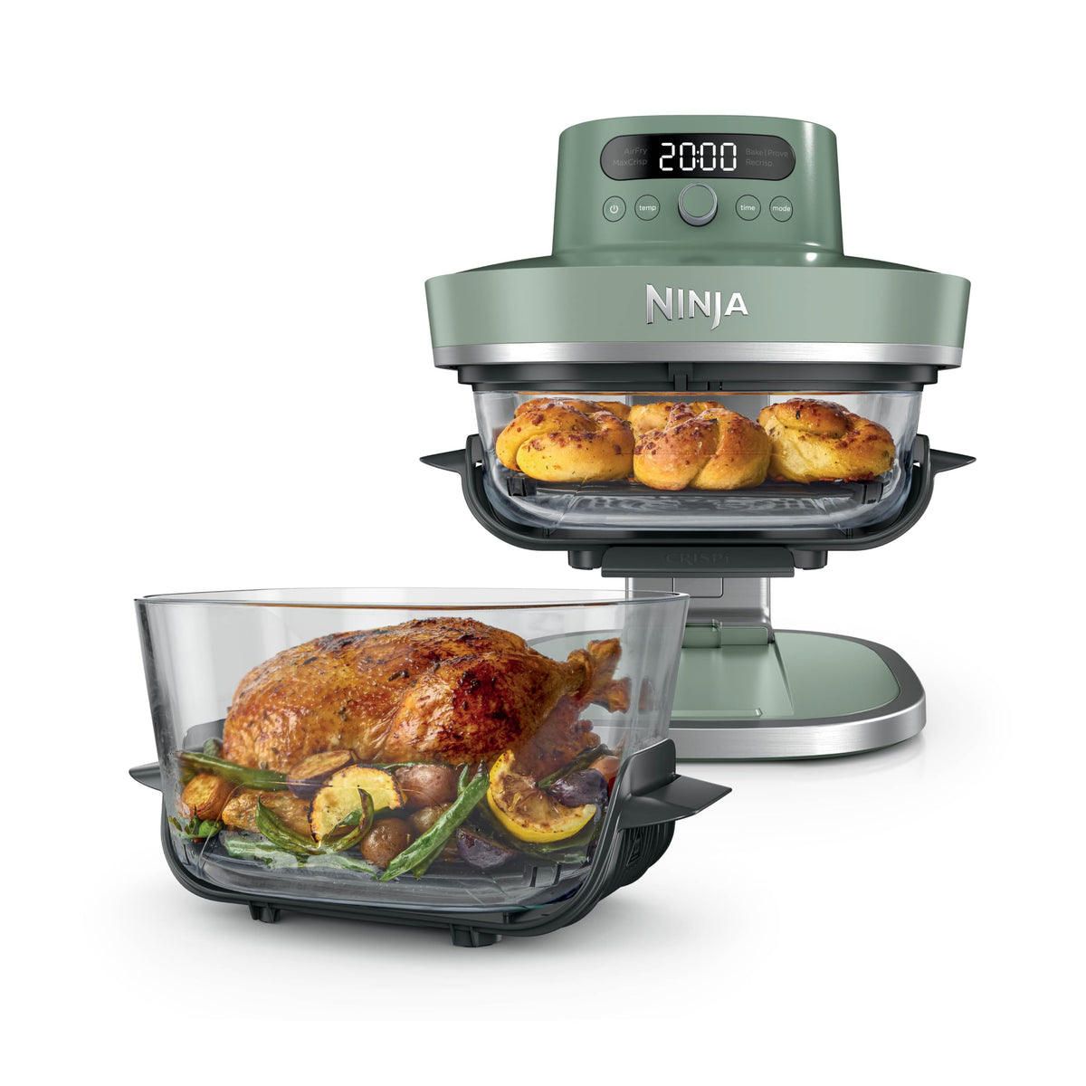 Ninja CRISPi PRO XL Glas-Heißluftfritteuse Air-Fryer, Moosgrün, AS090EUGN