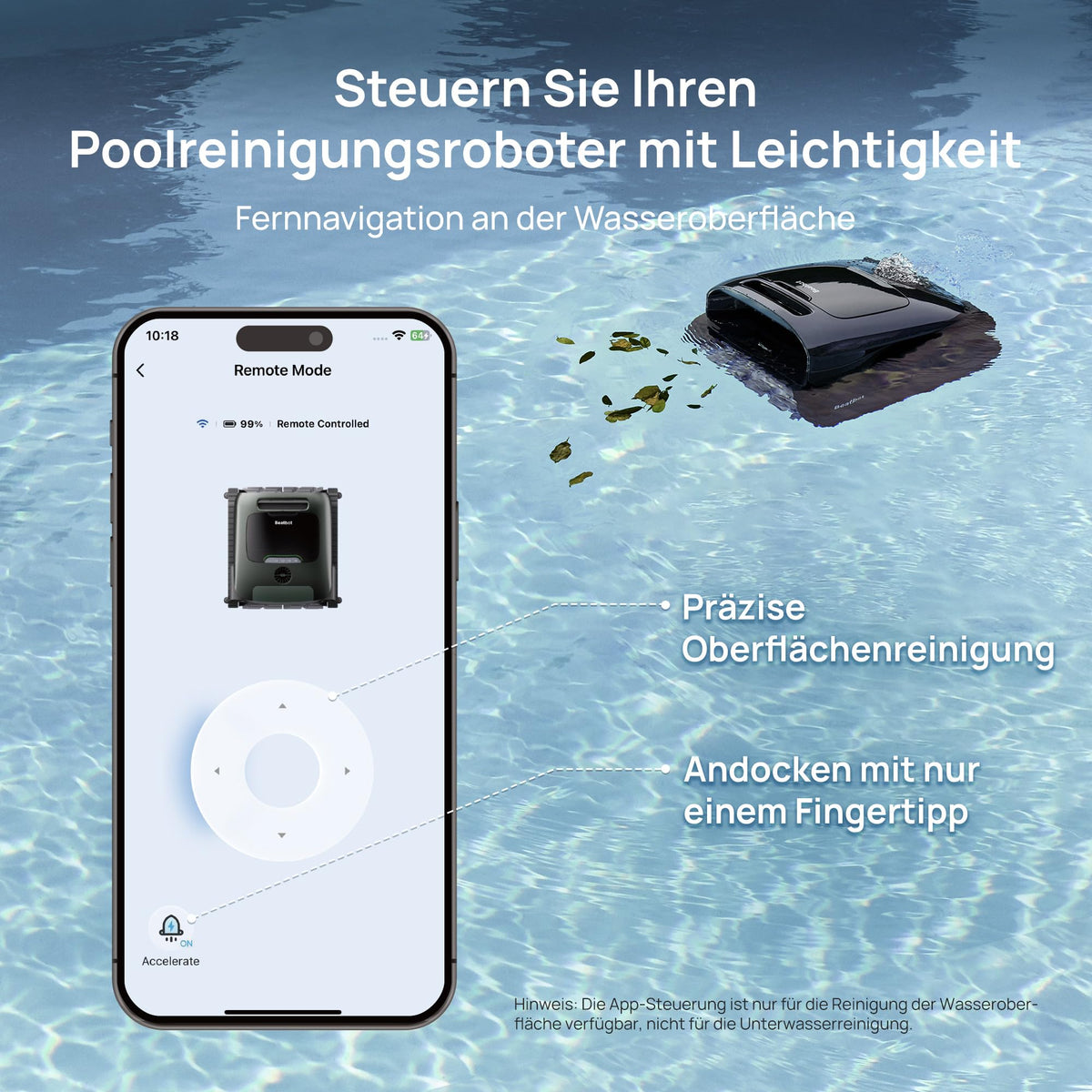 Beatbot AquaSense 2 Pro Poolroboter Set mit Klärmittel-Satz, Oberflächen