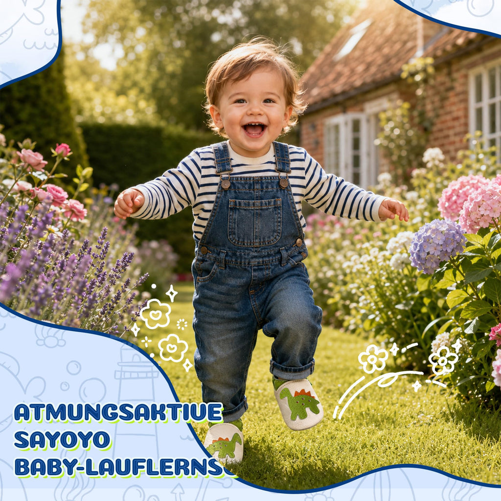 SAYOYO Baby Krabbelschuhe Leder rutschfest 12-18 Monate 21/22 Beige Dinosauri