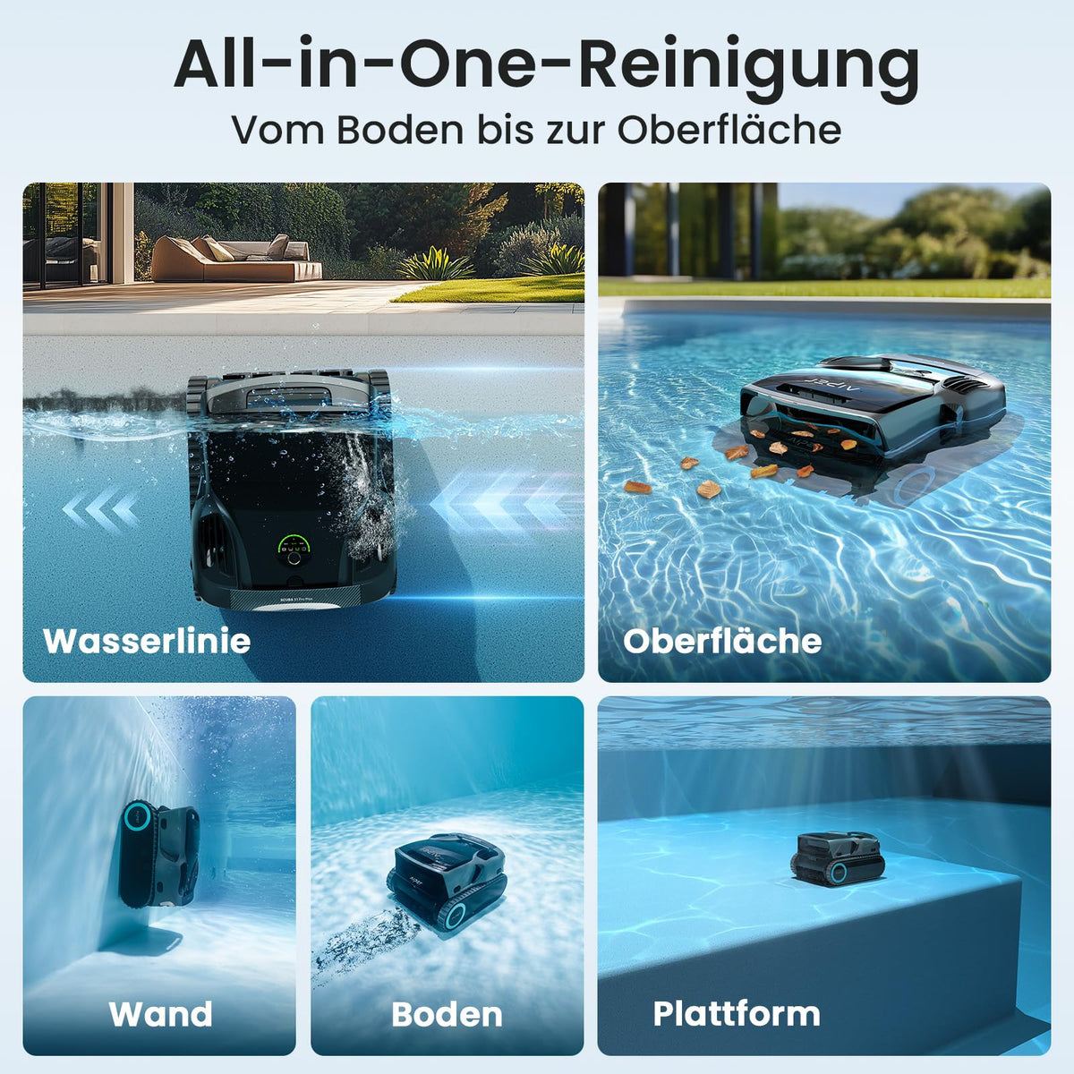AIPER Scuba X1 Pro Max Poolroboter Boden und Wand, 360° Mapping, Adaptive Routenplanung, Wasserlinie, 32000 LPH Leistung, All-in-One Poolreiniger Akku für alle Eingelassenen Pools bis zu 300 ㎡