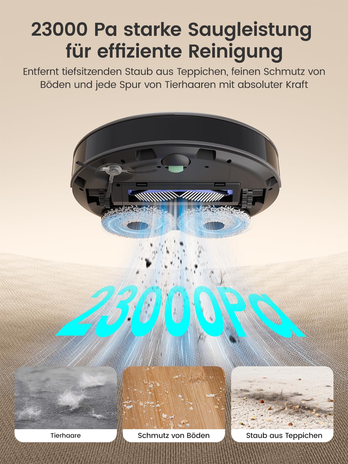 Lefant Saugroboter mit Wischfunktion 75°C Heißwasser-Moppwäsche 23000Pa